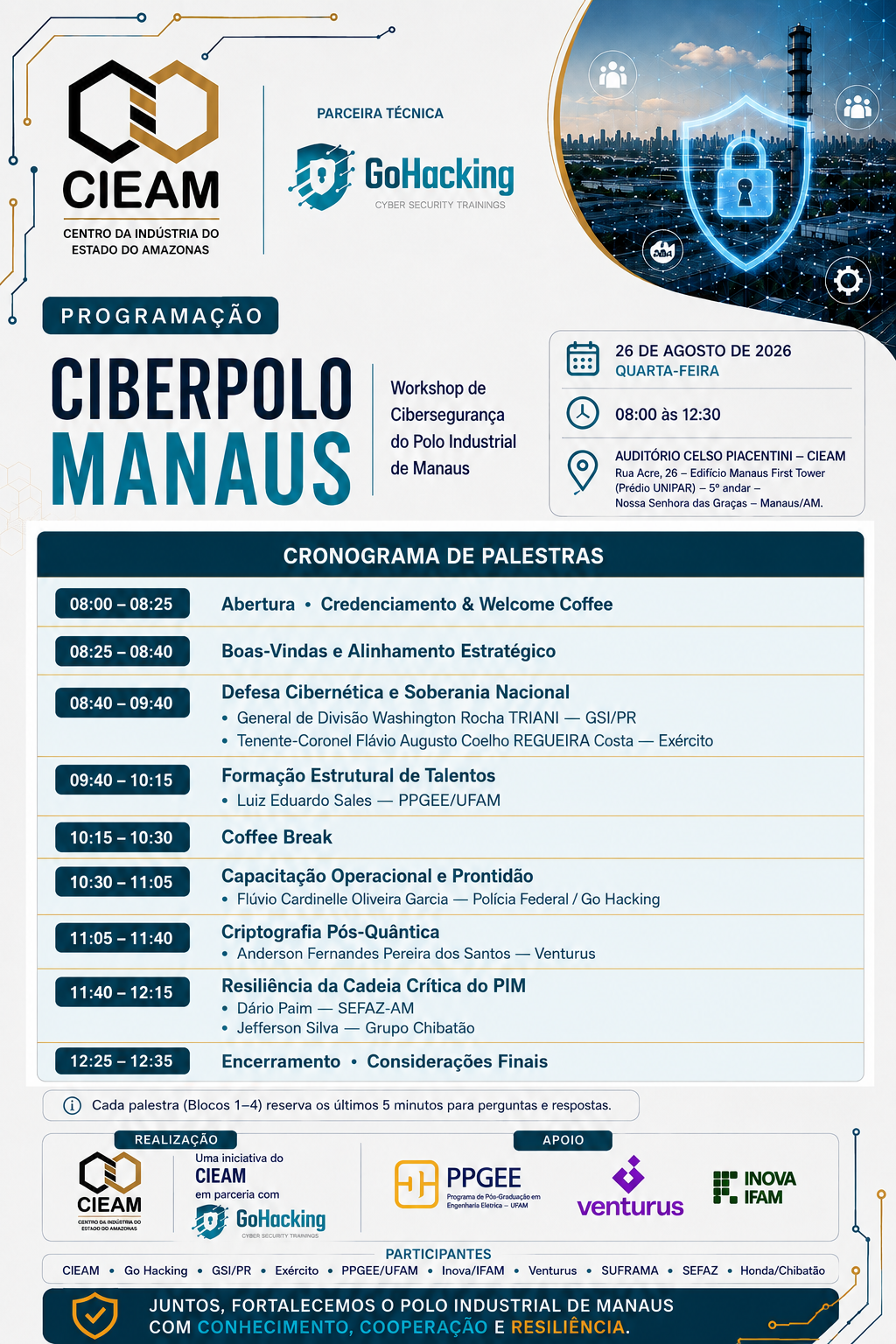 Programação do Ciberpolo Manaus — Workshop de Cibersegurança do Polo Industrial de Manaus